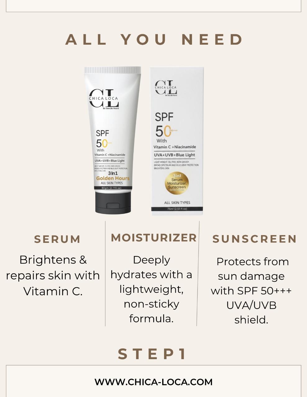 3in1 Golden Hours – Serum, Moisturizer & Sunscreen SPF 50